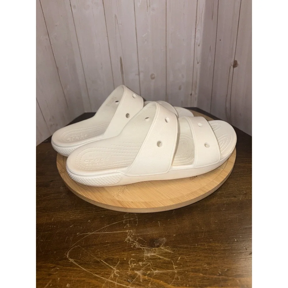 Crocs Comfort Slides White Two Strap Sandals Casual Summer Essential W7/M5